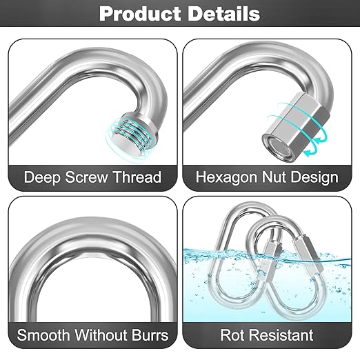 M8-20 Pack 3“ Quick Links Chain Connectors, 5/16″ Galvanized Chain Locking Carabiners Hooks, 1200LBS Heavy Duty Thread Quick Link Clips, Twist Oval Keychain D Shape for Swing, Camping-StrideForce Fitness