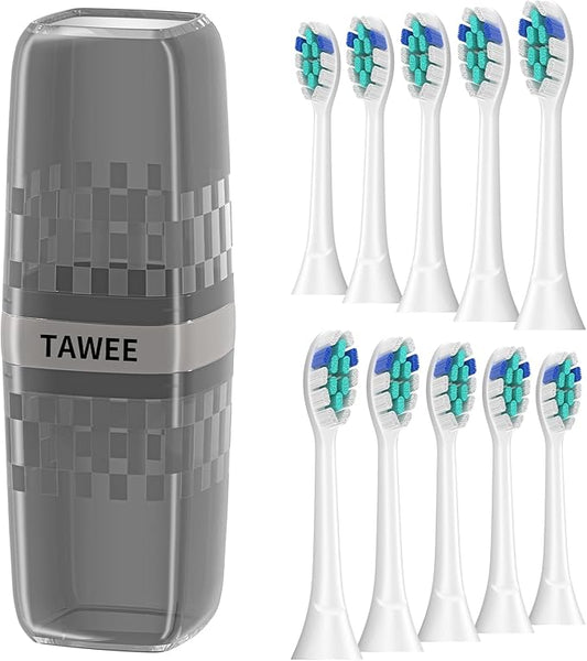 TAWEE Electric Toothbrush Replacement Heads Compatible with Philips Sonicare Click-On Handles Medium Soft End-Rounded Bristles for Plaque Control Travel case10 Pack