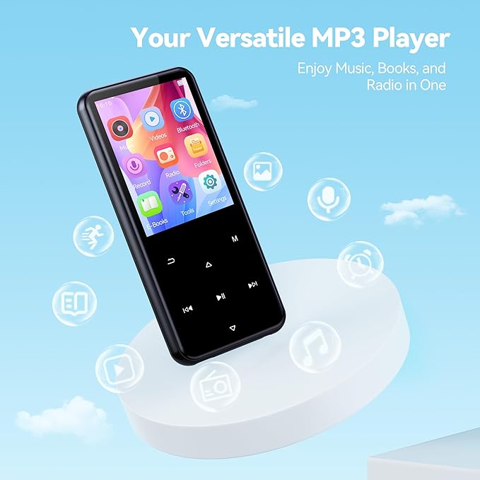 AGPTEK 64GB MP3 Player with Bluetooth, M3 2.4 inch Music Player with Speaker and FM Radio, Touch Buttons, Supports Up to 128GB(Black)-StrideForce Fitness