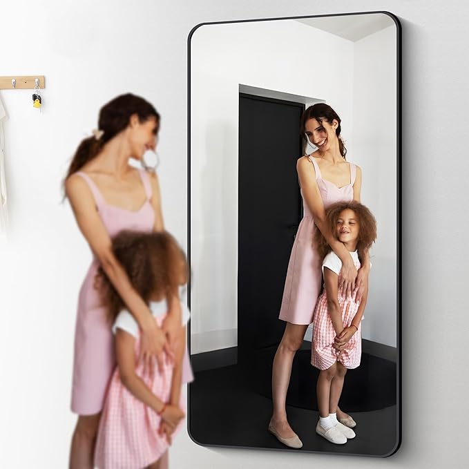 72" x 36"Bathroom Mirror, Matte Black Wall Mirror with Metal Frame, Decorative Rectangular Vanity Mirror for Bedroom Bathroom Living Room Entryway (Horizontal/Vertical)-StrideForce Fitness