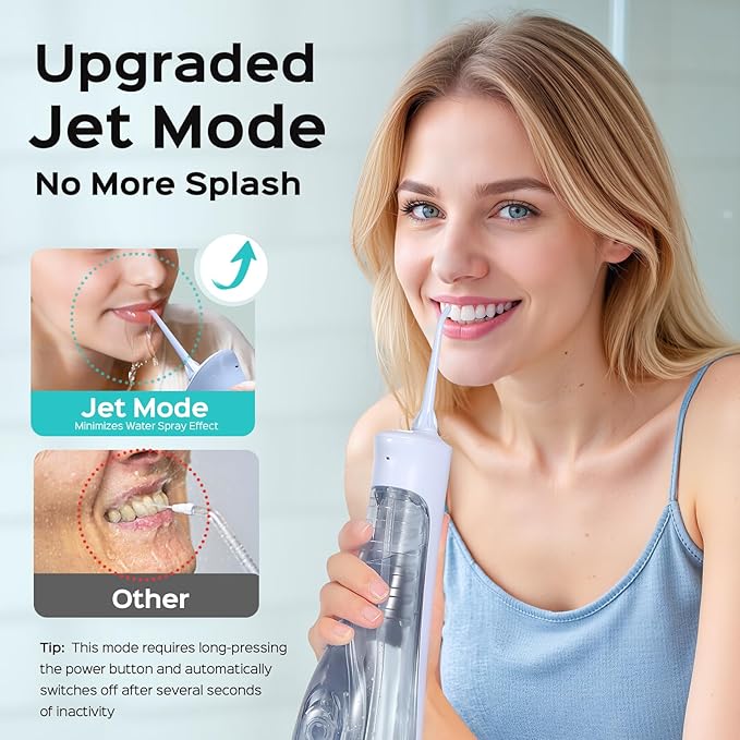 COSLUS Portable Water Flosser for Teeth: 4 Modes & 5 Intensity Levels Professional Electric Dental Pick for Sensitive Gums, Braces & Orthodontic - Cordless for Travel Use, for Adults, BPA-Free, Blue