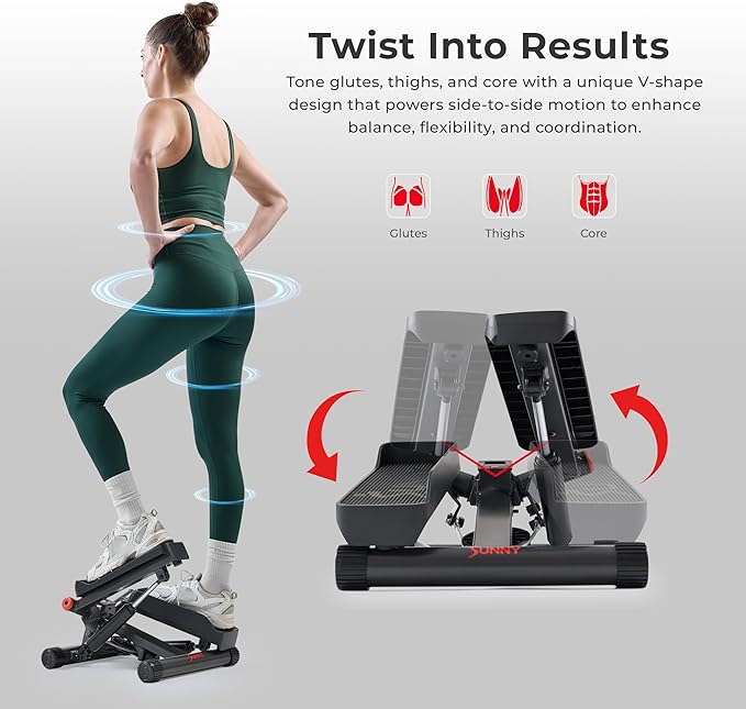 Sunny Health & Fitness Mini Stepper for Exercise at Home, Stair Step Workout Machine with Resistance Band and Over 300lb Weight Capacity, Optional Twist Motion and Free SunnyFit App Connection-StrideForce Fitness