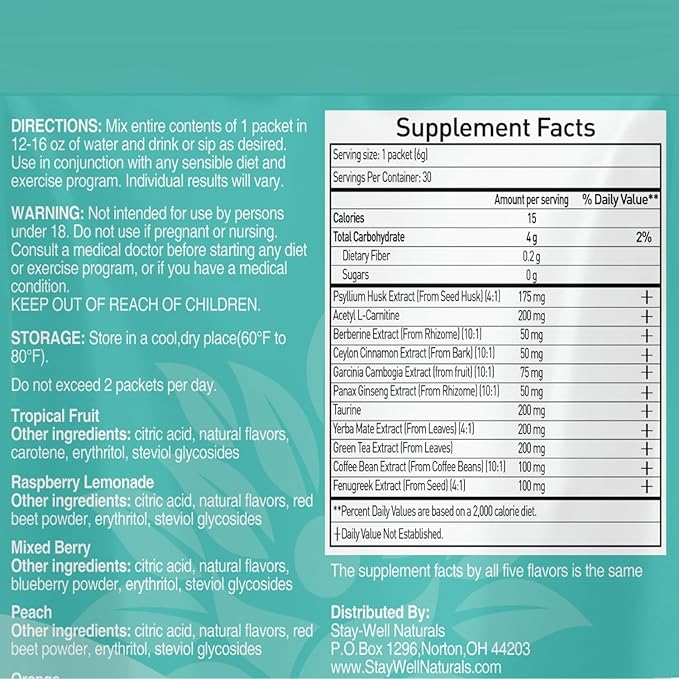GLP-1 Supplement | Natural GLP-1 Production | GLP 1 Booster Drink Mix to Control Appetite and Cravings | Great Tasting Metabolic Support - Yerba Mate, Garcinia Cambogia, Berberine [Variety, 30ct]-StrideForce Fitness