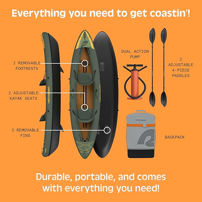 Retrospec Coaster Single & Tandem Inflatable Kayak-StrideForce Fitness