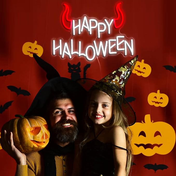 Happy Halloween Neon Sign - Dimmable LED Red Little Corner Light for Wall Decor - USB Powered for Halloween Decoration, Home Spooky Party, Bedroom Decor-StrideForce Fitness