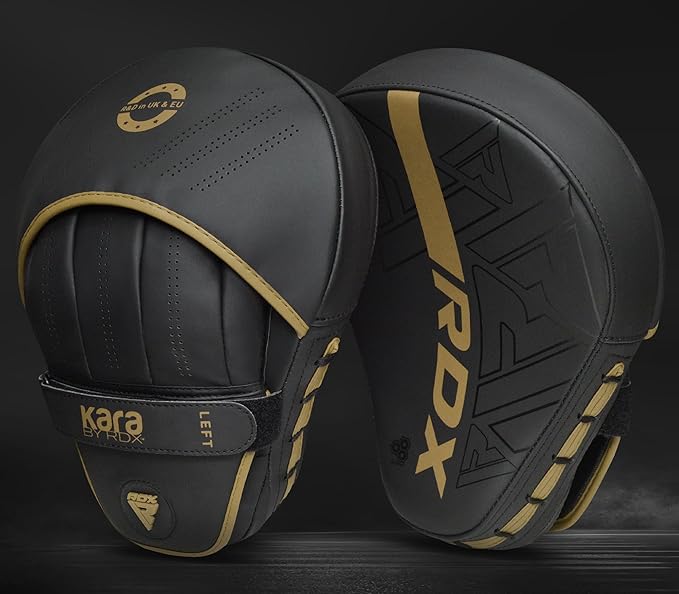 RDX Boxing Pads Curved Focus Mitts, Maya Hide Leather Kara Hook and jab Training Pads, Adjustable Strap Ventilated, MMA Muay Thai Kickboxing Coaching Martial Arts Punching Hand Target Strike Shield-StrideForce Fitness