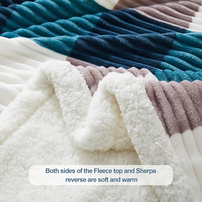 PU MEI Sherpa Blanket Twin Plaid Thick Bed Blanket, 60”*80” Super Soft Flannel Fuzzy Fleece Reversible Velvet Plush Warm Blanket for Couch (Teal Check, 60"*80")-StrideForce Fitness