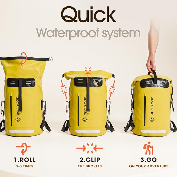 Earth Pak Waterproof Backpack - Heavy Duty Hiking Backpack - Roll-Top Closure Bag - Cushioned Dry Bag Waterproof Phone Case-StrideForce Fitness