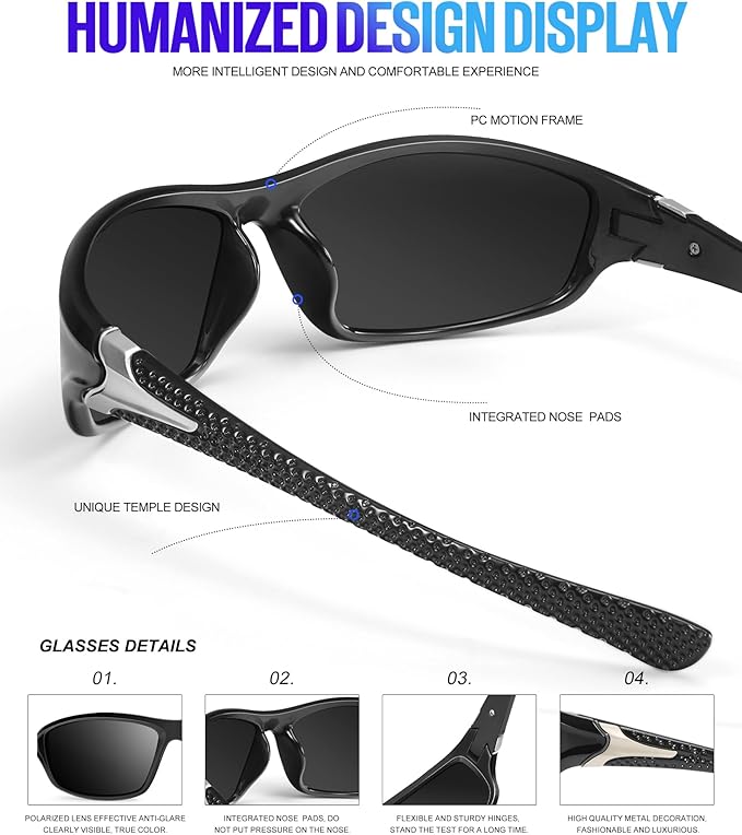KALIYADI Polarized Sunglasses-Men Sports Sunglassses: Mens Sunglasses with UV Protection for Fishing Driving Cycling Running-StrideForce Fitness