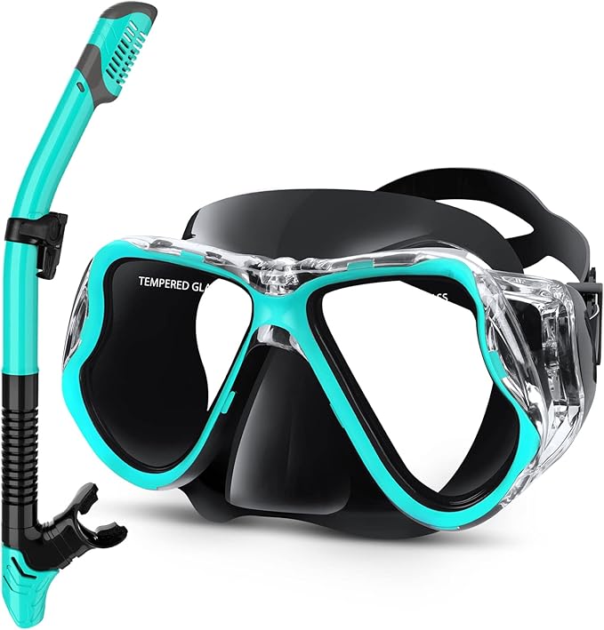 Greatever Dry Snorkel Set,Panoramic Wide View,Anti-Fog Scuba Diving Mask,Professional Snorkeling Gear-StrideForce Fitness