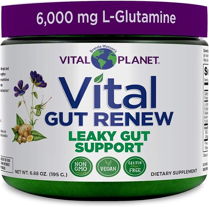 Vital Planet - Vital Gut Renew Powder Supplement for Leaky Gut Repair with L-Glutamine, Marshmallow and Ginger Root, DGL Licorice Root and Organic Aloe Vera, L Glutamine 6000mg 6.88 oz-StrideForce Fitness