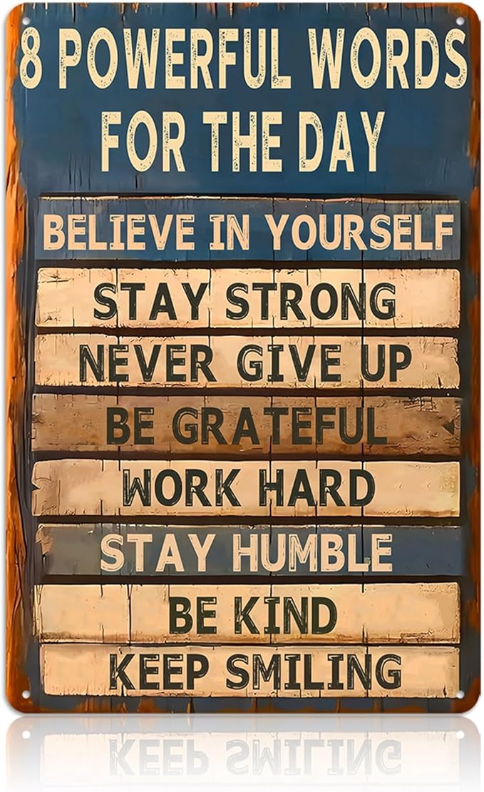 Motivational Metal Tin Sign - 8 Powerful Words for The Day Posters - Inspirational Wall Art Positive Quotes for Home Gym Office Classroom Decor Durable Rustic Wall Decor for Teens Adults 8x12 Inch-StrideForce Fitness