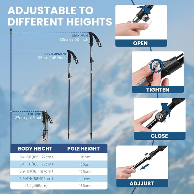 Collapsible Hiking Poles, 7075 Aluminum Trekking Poles, 2pc Lightweight Folding Adjustable for Men & Women, Walking Sticks for Hiking, Camping, Backpacking-StrideForce Fitness