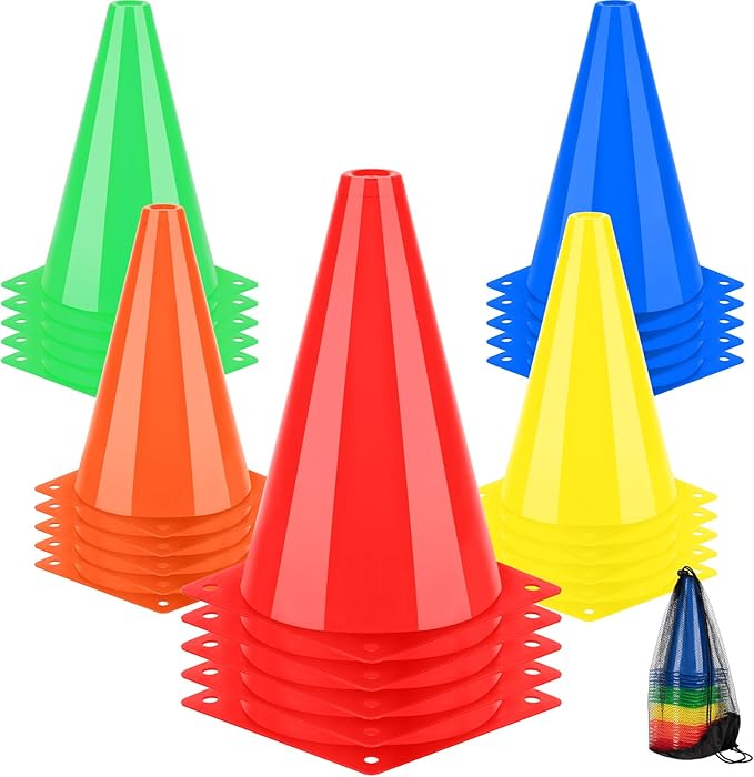 BiAnYC 7 Inch Plastic Sport Training Traffic Cones- Set of 10 Pcs/25 Pcs, 5 Colors(Orange/Yellow/Red/Blue/Green)-StrideForce Fitness