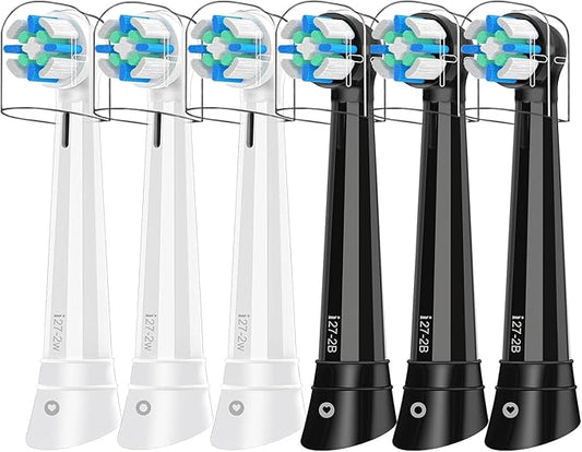 6pcs iO Replacement Heads Compatible with Oral B iO,iO Series Electric Toothbrush Heads Compatible with Oral B iO 2/3/4/5/6/7/8/9/10,Medium Bristles for Effective Plaque Removal(Black&White)