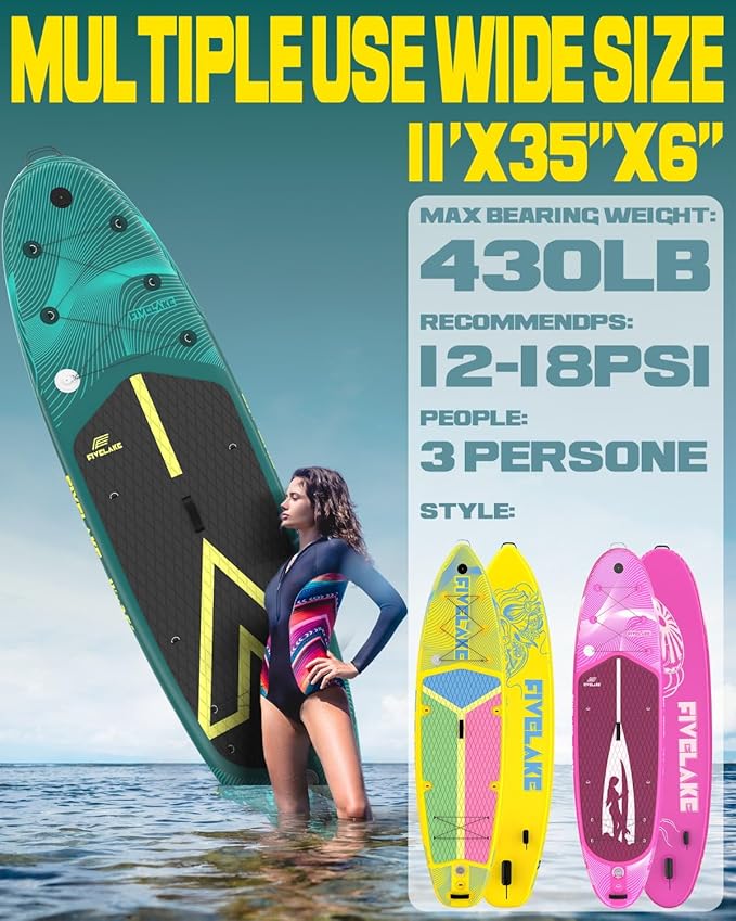 Inflatable Stand Up Paddle Board 11' x 35'' x 6'' Wide Stable Design,SUP Paddleboard Capacity 430lb for Adults Youth 120L Backpack,Carrying Strap,Double Action Pump,Waterproof Bag-StrideForce Fitness