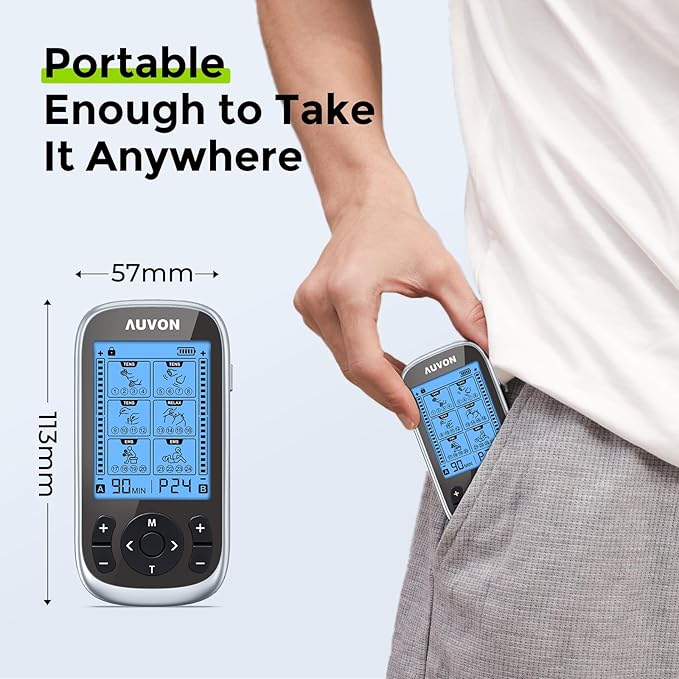 AUVON 3-in-1 TENS Unit Muscle Stimulator, EMS Massage Machine with 40 Intensities for Gradual Shoulder, Sciatica, Back Pain Relief, 24 Modes Rechargeable Electronic Pulse Massager with 12 TENS Pads-StrideForce Fitness