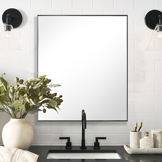 20x30 Inch Black Bathroom Mirror for Wall, Aluminum Frame Rectangle Rectangular Vanity Mirror, Modern Large for Bedroom, Living Room, Horizontal or Vertical-StrideForce Fitness