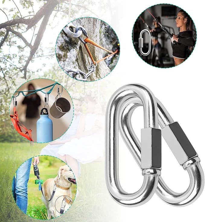 Quick Links, Chain Links Connector, 620lbs Capacity Heavy Duty Carabiner Clips, Galvanized Thread Quick Link Hardware for Safety Chain Swing Gym Hammock, Screw Lock Oval Locking Carabiner-StrideForce Fitness