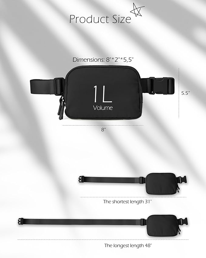 ODODOS Unisex Mini Belt Bag with Adjustable Strap Small Fanny Pack for Workout Running Traveling Hiking, Elegant Black-StrideForce Fitness