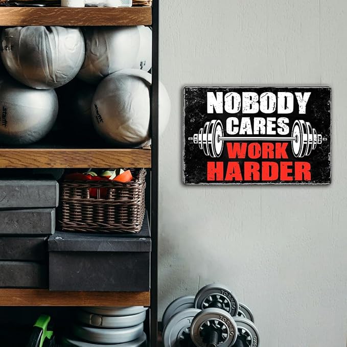 Ykfss Gym Posters For Home Gym Motivational Wall Art Decor Gym Room Tin Sign Nobody Cares Work Harder Sign Gym Metal Signs Boxing Poster Funny Garage Work Signs Motivation Workout Posters 8x12 Inch-StrideForce Fitness
