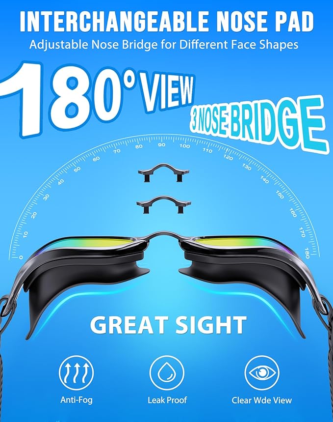 Swim Goggles, Unisex Adult Swimming Goggles Anti Fog Anti UV No Leakage Wide View for Men Women Youth-StrideForce Fitness