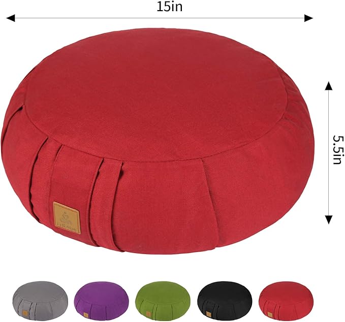 Round Zafu Meditation Cushion, D=15" H=5.5" Zabuton Meditation Pillow, Yoga Bolster/Pillow, Floor seat, Zippered Organic Cotton Cover, Natural Buckwheat, Kneeling Pillow-StrideForce Fitness