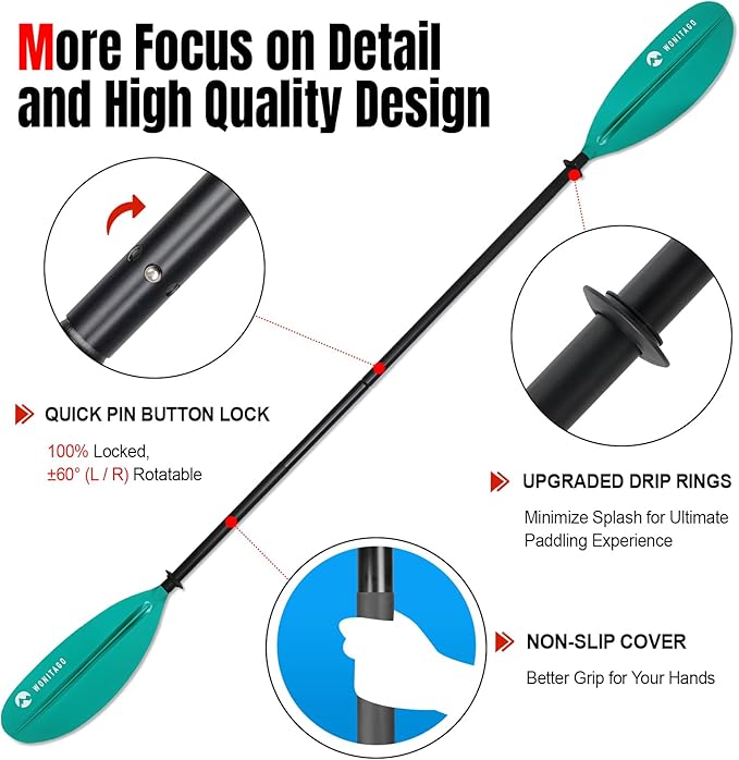 Kayak Paddle with Aluminum Shaft and Reinforced PP Blade, Floating Kayak Oar for Kayaking Canoeing and Boating, 220 cm/86 inches - 230 cm/90 inches-StrideForce Fitness