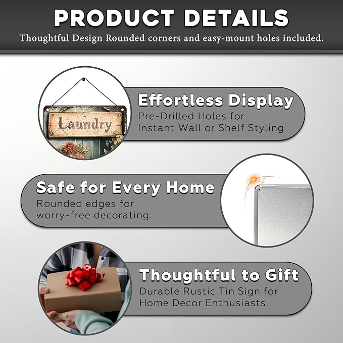 Vintage Laundry Room Tin Sign Retro Metal Poster Funny Laundry Wall Art Cafe Toilet Farm Room Garden Plaque Outdoor Farmhouse Decor Bathroom Restroom 12 * 8inch-StrideForce Fitness