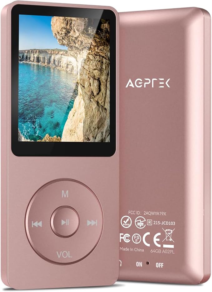 AGPTEK A02PL 64GB MP3 Player, 70 Hours Playback Lossless Sound Music Player, Supports up to 128GB(Rose Gold)-StrideForce Fitness