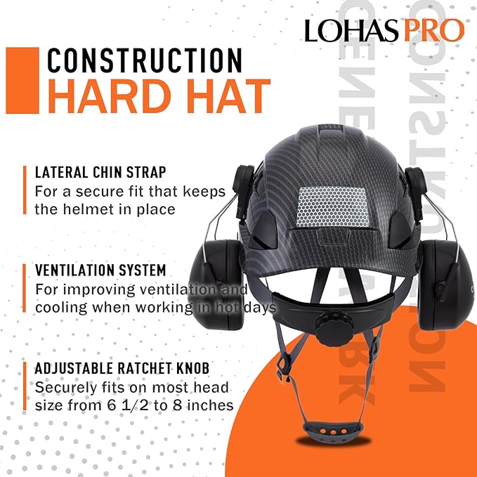 LOHASPRO Arborist Forestry Helmet Safety Hard Hat with Visor and Ear Muffs Carbon Fiber Hard Hat for Logging Chainsaw Helmet Mowing(Black Graphite Pattern with Smoked Visor+Earmuffs)-StrideForce Fitness