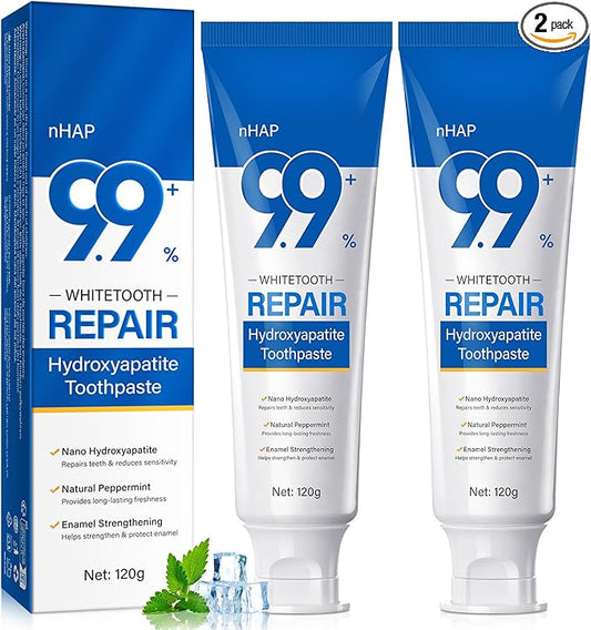 Hydroxyapatite Toothpaste 9.9%, 2PCS Nano Hydroxyapatite Toothpaste (Fluoride Free) for Enamel Protection and Tooth Strengthening –Gentle Mint, Fresh Breath, Daily Use for Oral Care