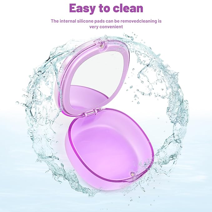 Double Layer Retainer Case Portable Aligner Case for Orthodontics Build In Mirror With Removal Tool, Chewies & Cleaning Brush, Travel Retainer Case Kit (purple)