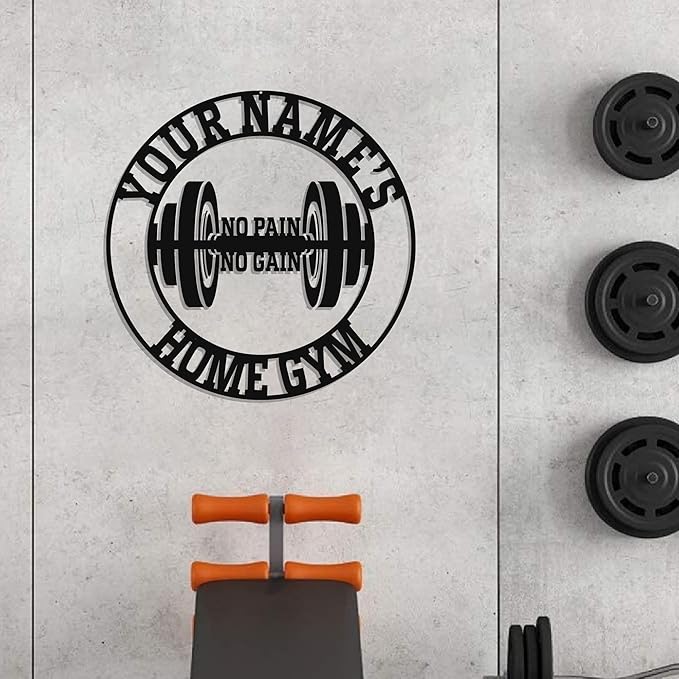 Personalized Home Gym LED Tin Metal Sign Multiple Sizes, Gym Sign Wall Decor, Exercise Workout Room Decor Fitness Center, Motivational Inspirational Hanging Wall Art Wall Plaque (03 w/o lights)-StrideForce Fitness