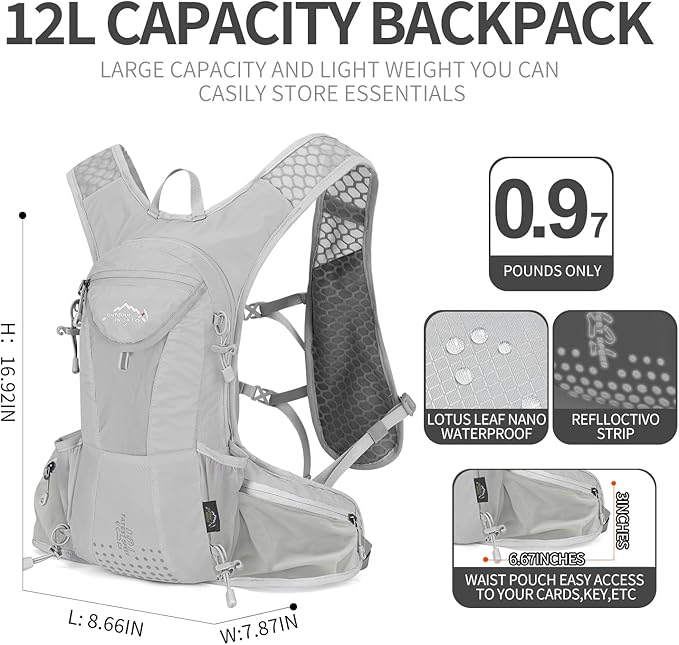 Hydration Pack Backpack, Lightweight Water Backpack with 2L Leakproof Hydration Bladder Daypack for Men Women,Running Hydration Vest for Outdoor Trail-StrideForce Fitness