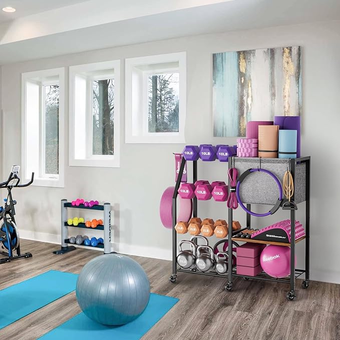 Dumbbell Rack for Kettlebell Dumber,Weight Rack Stand with Yoga Mat Holder,Home Gym Storage Rack for Gym Equipment Accessories,Workout Equipment Storage Organizer,Gym Essentials Yoga Gifts for Women-StrideForce Fitness