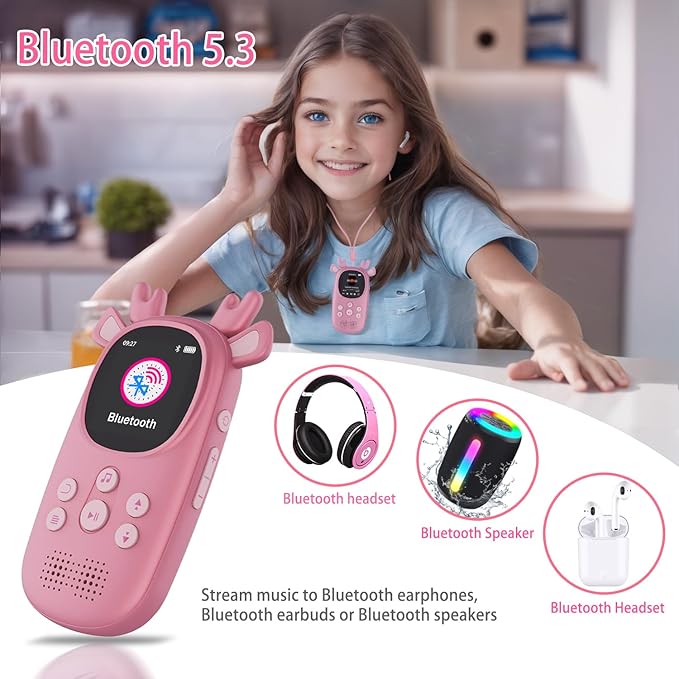 32GB MP3 Players for Kids, Cute Reindeer Portable Music Bluetooth Kid MP3 Player, Child MP3 Player with Bluetooth 5.3,Speaker, FM Radio, Alarm Clock, Voice Recorder, Stopwatch (Support up to 128GB)-StrideForce Fitness