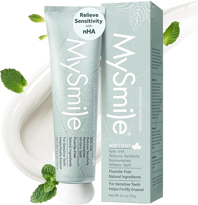 MySmile Nano Hydroxyapatite Toothpaste - Fluoride Free for Sensitive Teeth | Natural Mint 4.2oz