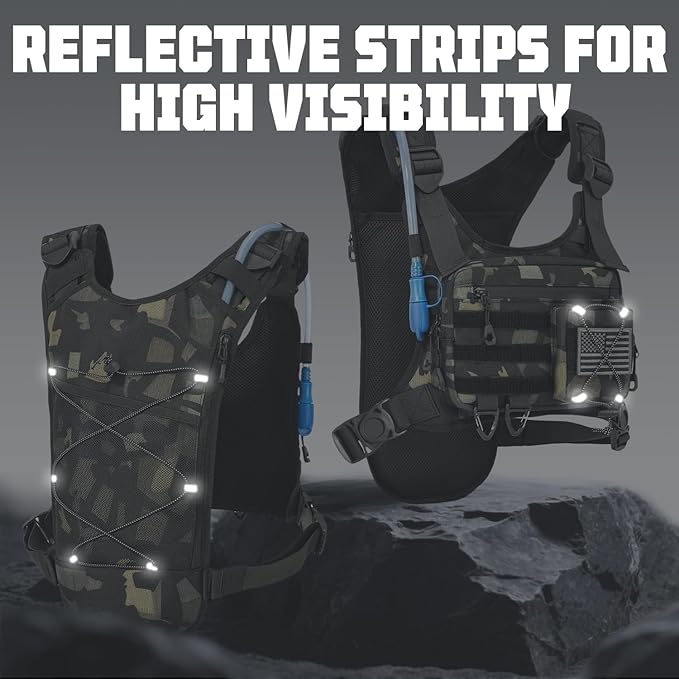 Hydration Vest with 2L Water Bladder for Men and Women,Lightweight Adjustable Hydration Backpack,Reflective Running Hydration Chest Bag for Hiking Climbing Cycling-StrideForce Fitness
