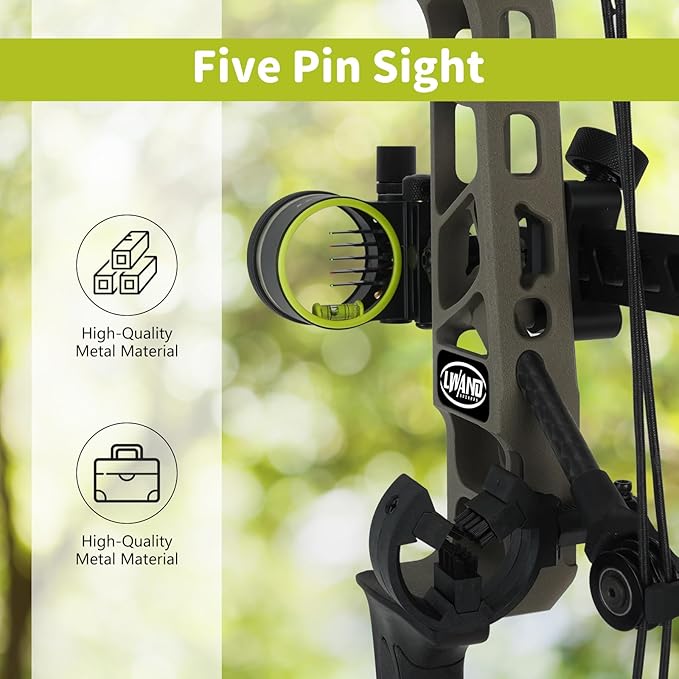 Archery 5-Pin Bow Sight - 0.019" Fiber, Brass Pin, Aluminum Machined - Right and Left Handed, with Hi-Vis Level for Archery, Hunting, Shooting-StrideForce Fitness