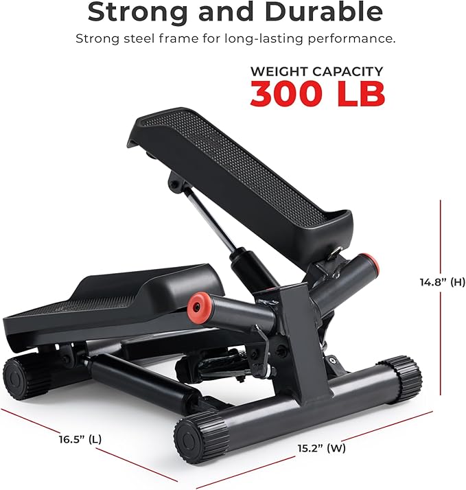 Sunny Health & Fitness Mini Stepper for Exercise at Home, Stair Step Workout Machine with Resistance Band and Over 300lb Weight Capacity, Optional Twist Motion and Free SunnyFit App Connection-StrideForce Fitness