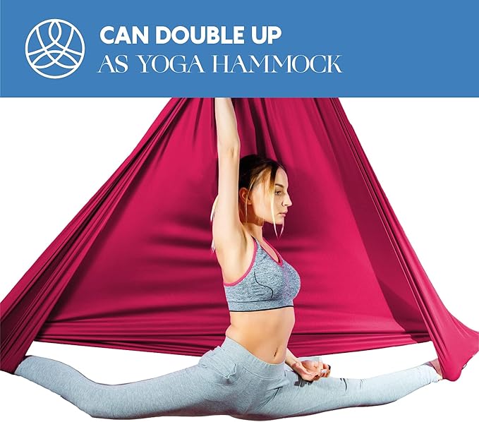 Aerial Silks Starter Kit - Durable 9 Yards of Aerial Yoga Hammock with Hardware & Guide - Aerial Swing for Acrobatic Flying Yoga & All Levels (Aerial Rigging Point Up to 13ft)-StrideForce Fitness