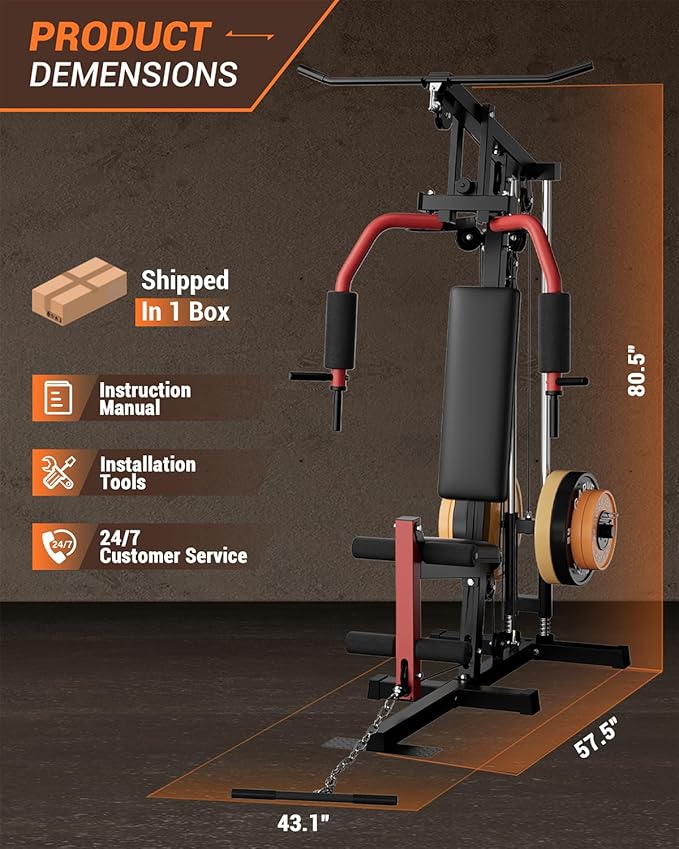 Multifunctional Home Gym Equipment with Lat Pulldown, Exercise Workout Station with Leg Press,Max 300LBS Capacity Home Gym Mahcine for Full Body Strength Training,Fit 1" & 2" Weight Plates(No Include)-StrideForce Fitness