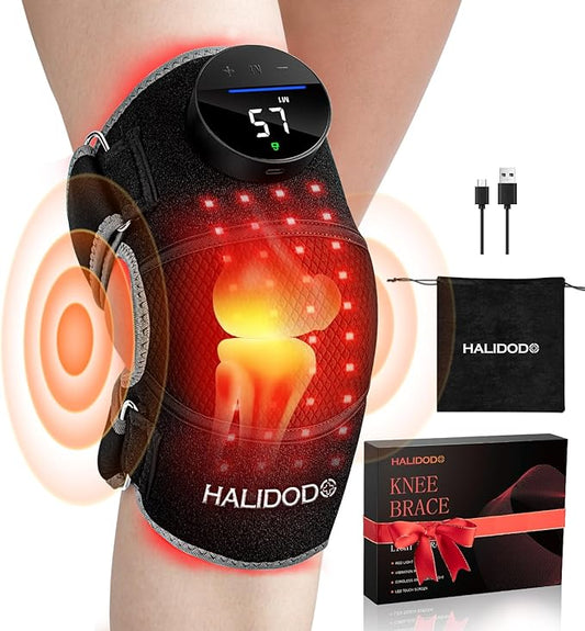 HALIDODO Red Light Therapy & Vibration Massage Knee Brace - Wireless Rechargeable Controller, 660nm&850nm Red Light Therapy Heated Device for Knee/Joint/Elbow/Shoulder Pain Relief, Faster Recovery-StrideForce Fitness
