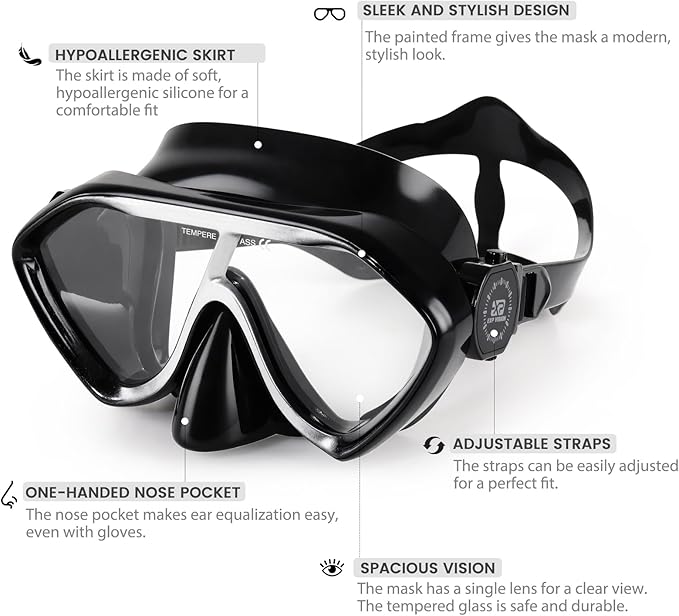 Scuba Diving Mask for Adults - Premium Anti-Fog Snorkeling Mask Comfortable & Leak-Proof Swim Goggles with Nose Cover for Scuba Diving, Snorkeling & Underwater Adventures-StrideForce Fitness