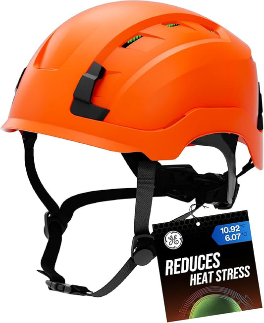 GE Safety Helmet, Impact Absorbing Tech, Adjustable Ratchet, ANSI Type 1, Memory Foam Padding, Hard Hats Protection, Lightweight, Durable, Chin Strap, Comfortable Fit OSHA Approved-StrideForce Fitness