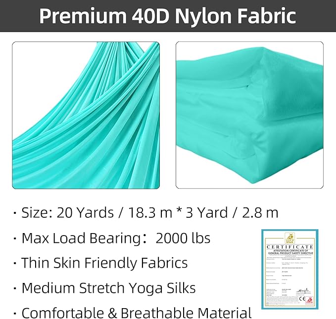 PRIOR FITNESS Aerial Silks Kit Colorful 9/15/20 Yards 40D Nylon Fabric Hammock Set With Hardware & Guide for All Levels Of Aerial Yoga Practice and Acrobatic Flying For Adults Aerial silk-StrideForce Fitness