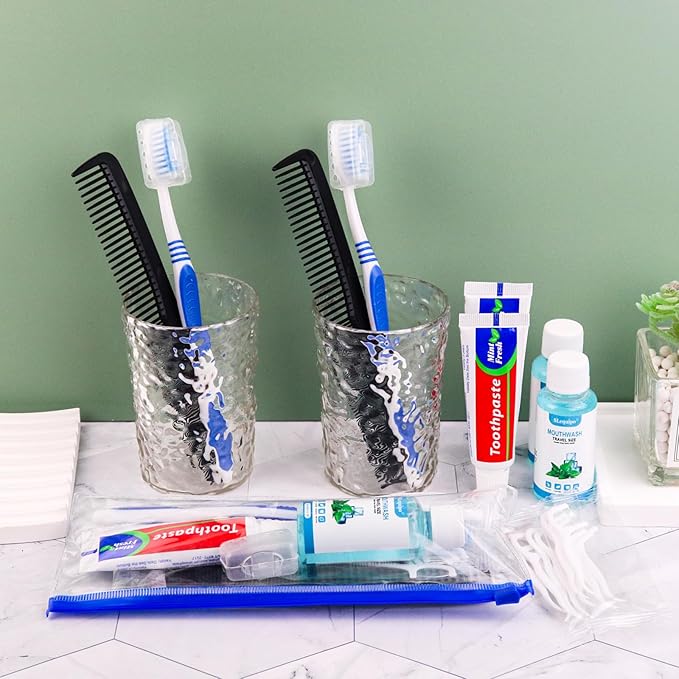 30 Set Travel Toothbrush Kit Bulk,Disposable Toothbrush with Toothpaste Set with Mouthwash,Toothpaste,Cover,Comb,Zip Bag,Floss Picks,Toothbrushes Set for Homeless,Travel