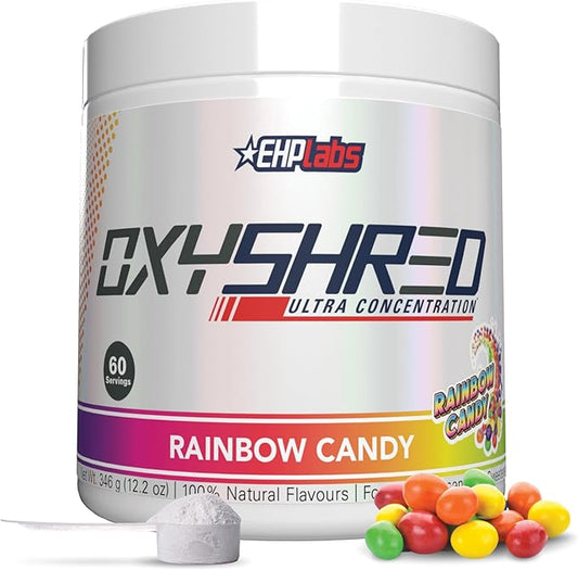 EHP Labs OxyShred Pre Workout Powder - Preworkout Powder with L Glutamine & Acetyl L Carnitine, Energy Boost Drink - Rainbow Candy, 60 Servings-StrideForce Fitness