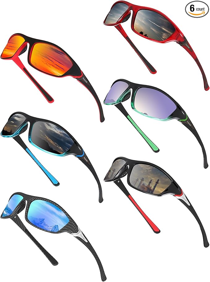 Frienda 6 Pack Polarized Sport Sunglasses for Men Multipack Fit over Glasses Pack Lot Set Men's Sport Fishing Eyeglasses-StrideForce Fitness